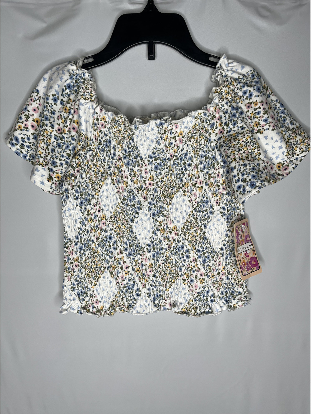 NWT Btween Girl's White Floral Blouse Size 8